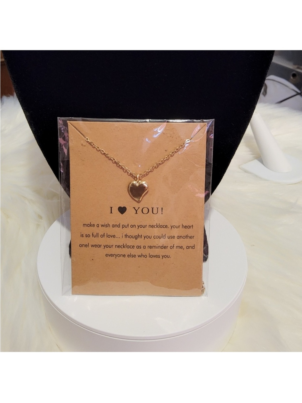 Gold Heart Pendant Necklace with Message Card